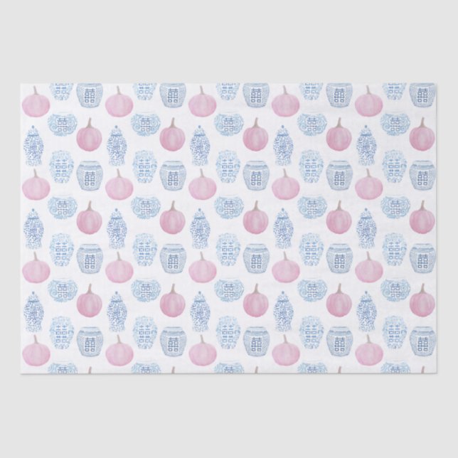 Pink And Blue Pumpkins and Ginger Jars Preppy Tissue Paper (Front)