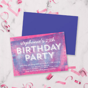 Pink and Blue Rolled Ink Any Age Birthday Invitation