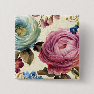 Pink and Blue Rose 15 Cm Square Badge
