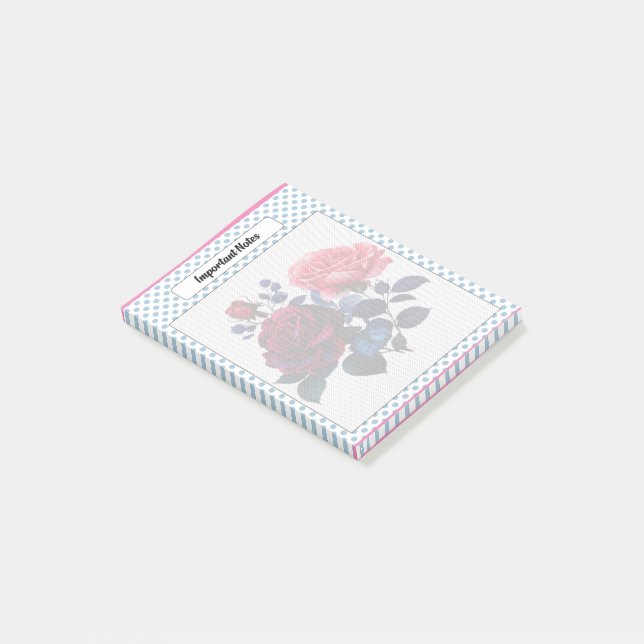  Pink and Blue Roses Notes (Angled)
