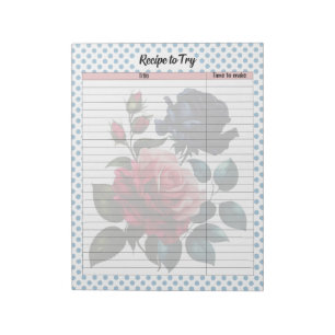 Pink and Blue Roses Shopping List Notepad