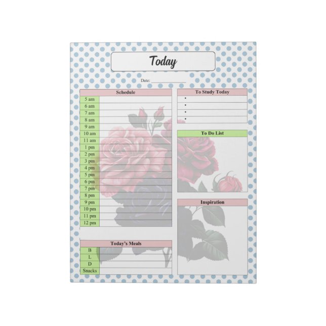 Pink and Blue Roses - Today Planner Notepad (Rotated)