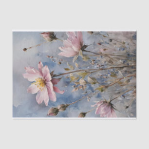 Pink and Blue Roses Watercolor Decoupage Tissue Paper