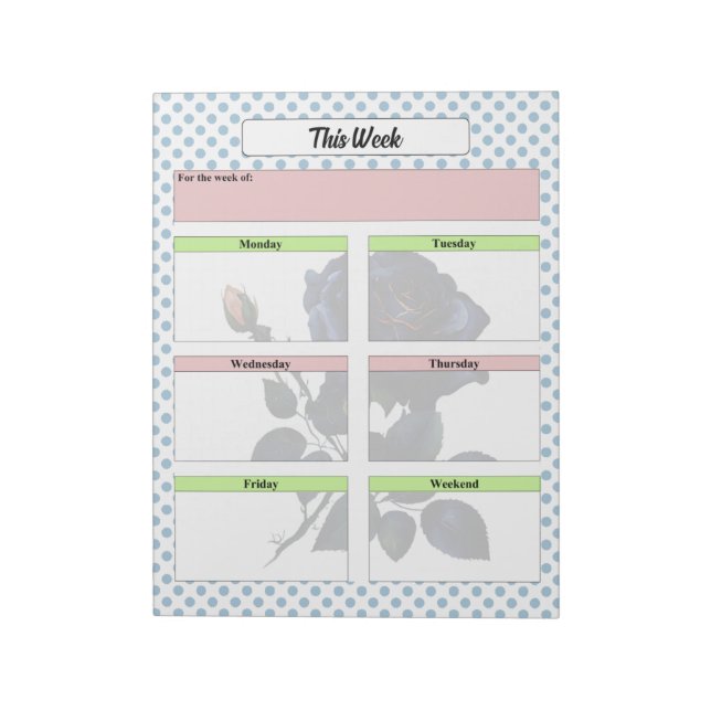 Pink and Blue Roses Weekly Planner Notepad (Rotated)