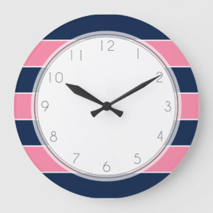 Pink and Blue Rugby Stripes Large Clock