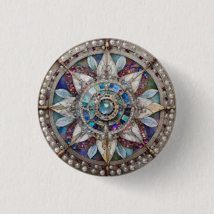 Pink and Blue Sapphires Diamonds Pearls Mandala 3 Cm Round Badge