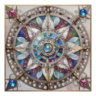 Pink and Blue Sapphires Diamonds Pearls Mandala Photo Print