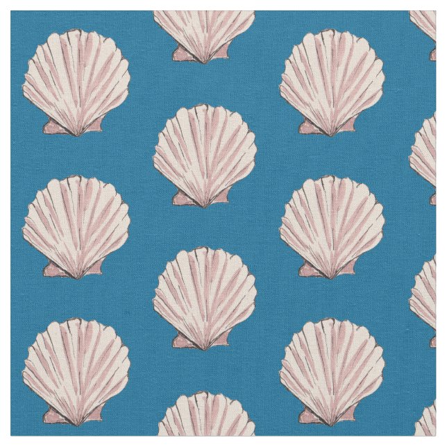 Pink and Blue Scallop Shell Pattern Fabric (Close Up)