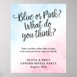 Pink and Blue Script Gender Reveal Display Poster