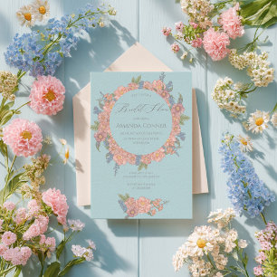 Pink and blue shabby chic florals Bridal Shower Invitation