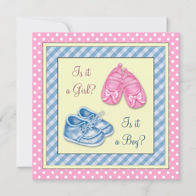 Pink and Blue Shoe Gender Reveal Baby Shower Invitation (Front)