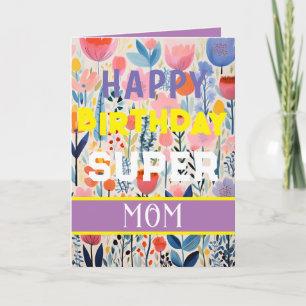 Pink And Blue Simple Floral Happy Birthday Card