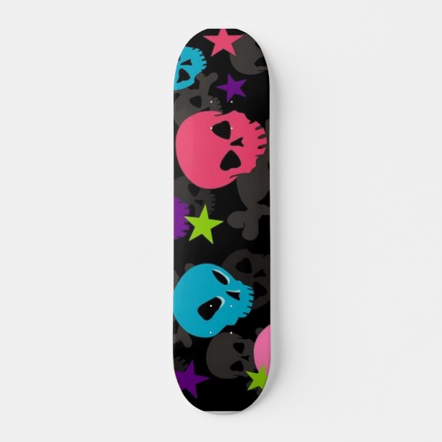 pink and blue skull skateboard (Front)