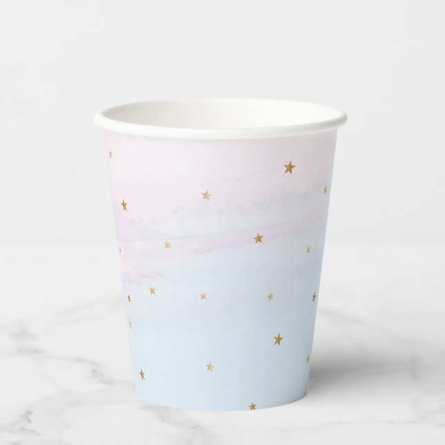 Pink and Blue Sky and Gold Stars Paper Party Cups (Front)
