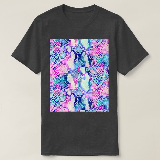 Pink and Blue Snake Skin Print Graphic  T-Shirt (Design Front)