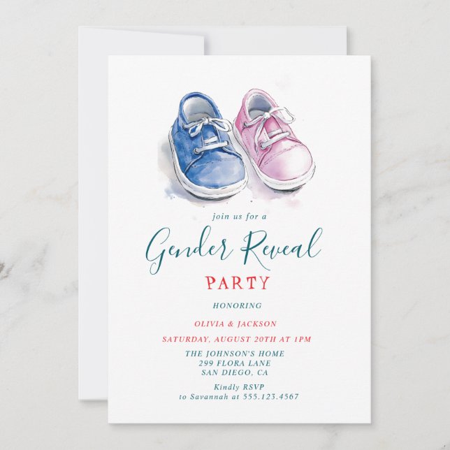 Pink and Blue sneakers Gender Reveal Party  Invitation (Front)