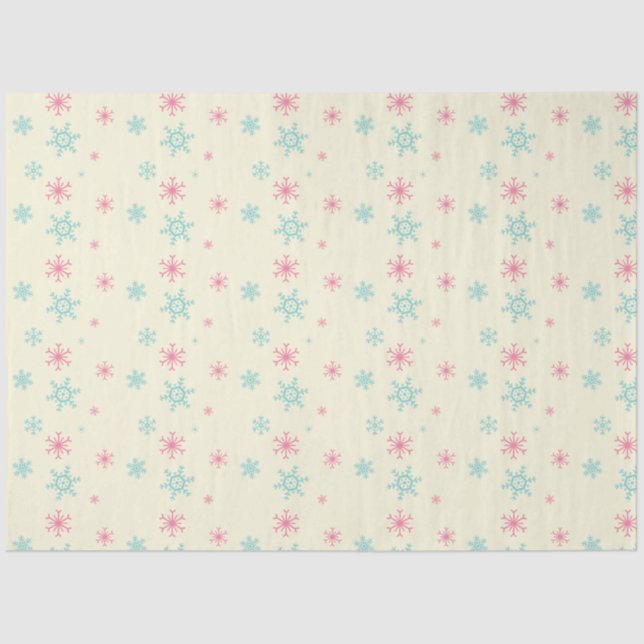 Pink And Blue Snowflake Pattern Christmas Wintery Tissue Paper (Front)