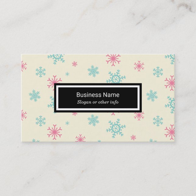 Pink And Blue Snowflake Pattern Wintery Business Card (Front)