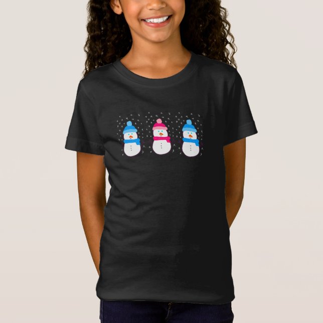 Pink  and Blue Snowmen  T-Shirt (Front)