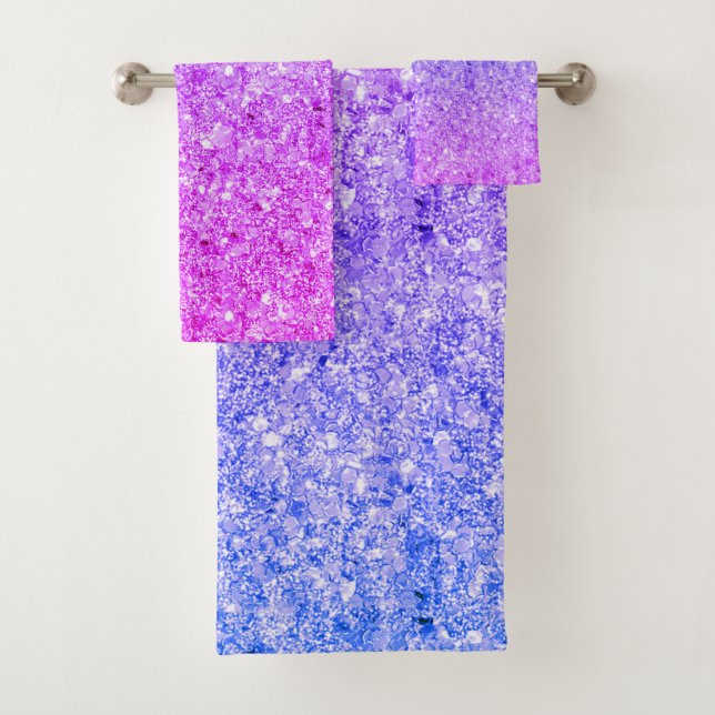 Pink And Blue Sparkling Glitter Bath Towel Set (Insitu)
