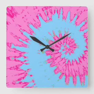Pink and Blue Spiral Tie Dye Clock