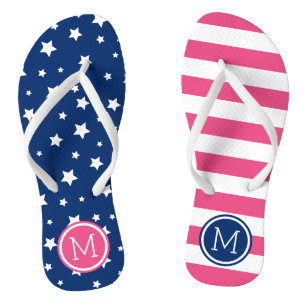 Pink and Blue Stars and Stripes Monogram Jandals