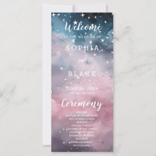 Pink and Blue Stars Celestial Wedding Program