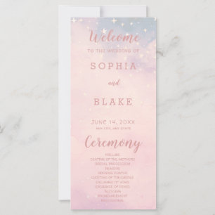 Pink and Blue Stars Celestial Wedding Program