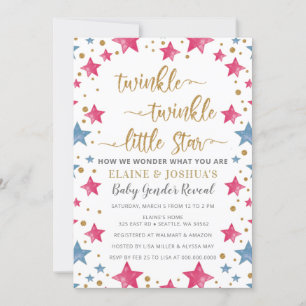 Pink and Blue Stars Gender Reveal Baby Shower Invitation