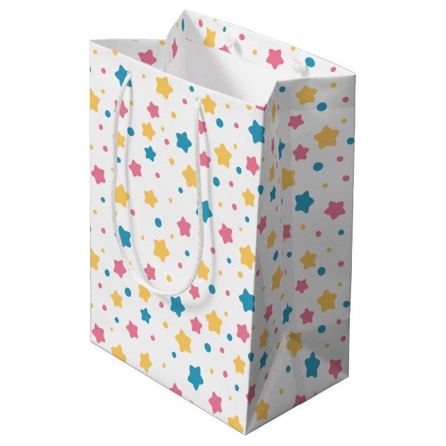 Pink and Blue Stars Pattern Medium Gift Bag (Back Angled)