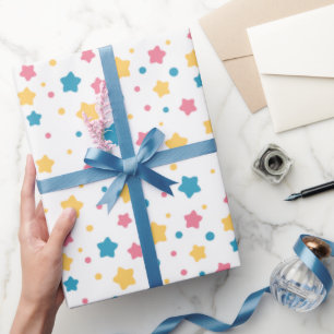 Pink and Blue Stars Pattern Wrapping Paper
