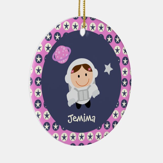 Pink and Blue Stars Spacegirl Ceramic Tree Decoration (Right)