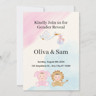 Pink and Blue Stork Gender Reveal Invitation