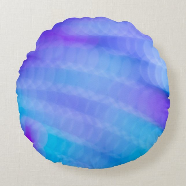 Pink and blue striped textile round cushion (Front)