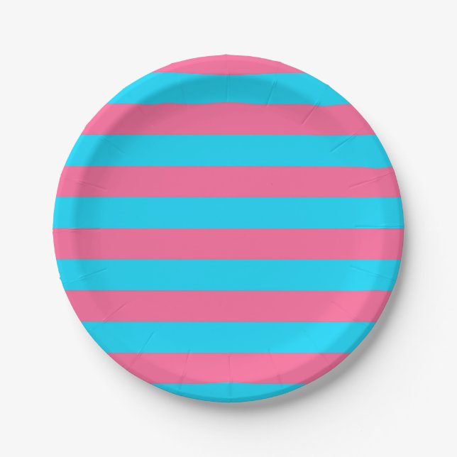 Pink and Blue Stripes Design Paper Plate (Front)