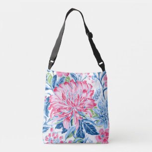 Pink and Blue Summer Flowers Crossbody Bag