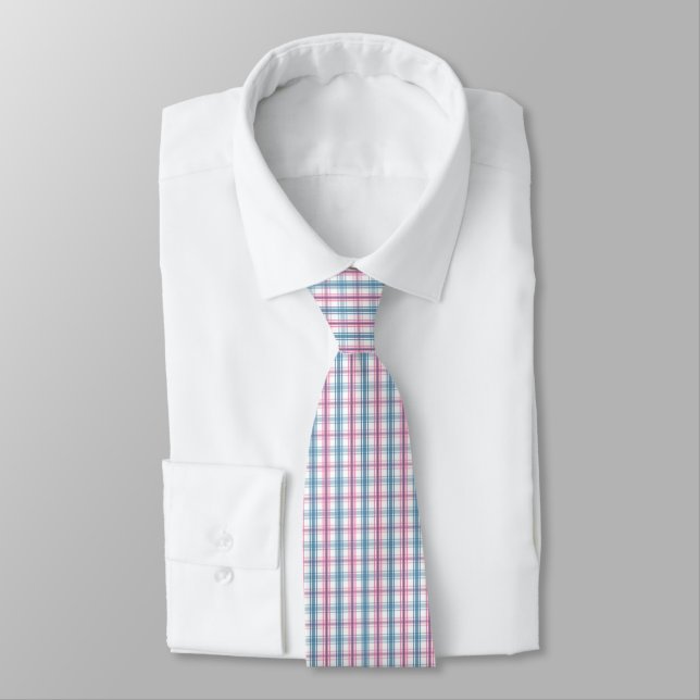 Pink And Blue Tartan Christmas  Tie (Tied)