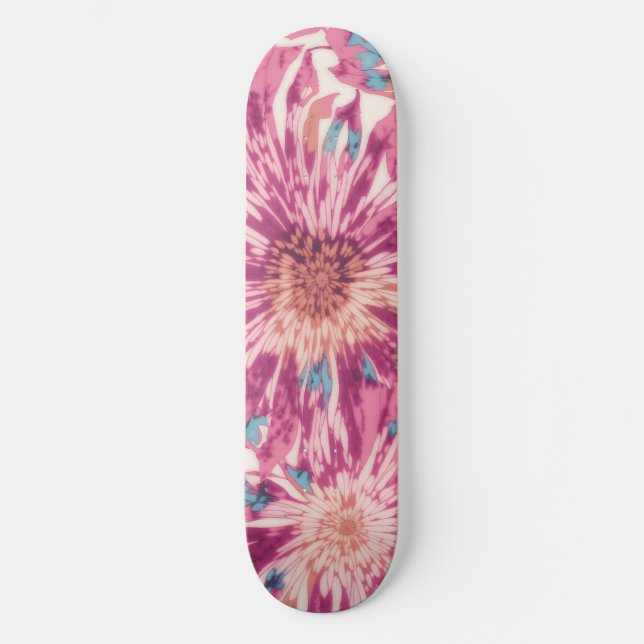 Pink And Blue Tie Dye Sunburst Skateboard (Front)
