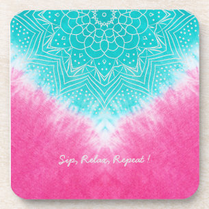 Pink and Blue Tie dye with Mandala Sway in Style Coaster