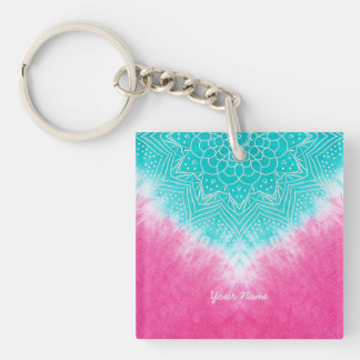 Pink and Blue Tie dye with Mandala Sway in Style Key Ring