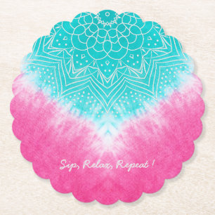 Pink and Blue Tie dye with Mandala Sway in Style Paper Coaster