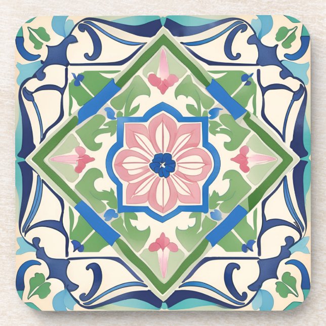 Pink and Blue Tile Coaster (Front)