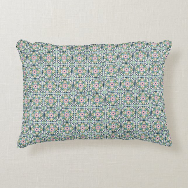 Pink and Blue Tile Decorative Cushion (Front)