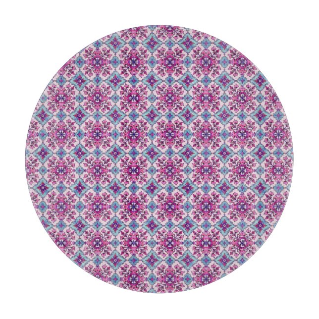 Pink and Blue Tile Design Cutting Board (Front)