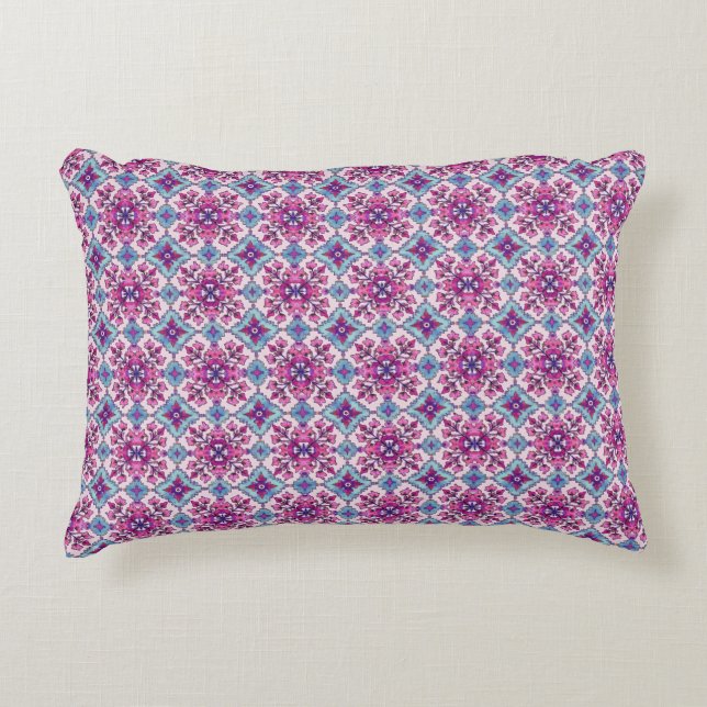 Pink and Blue Tile Design Decorative Cushion (Front)