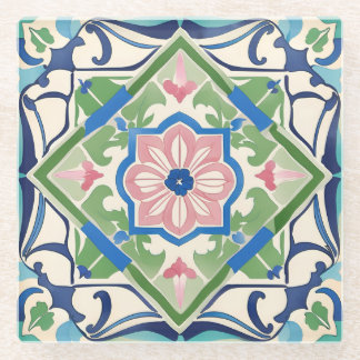 Pink and Blue Tile Glass Coaster