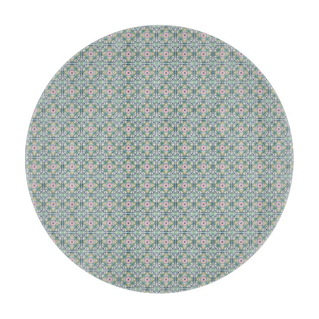 Pink and Blue Tile Pattern Cutting Board (Front)