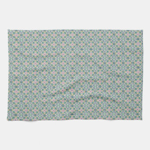 Pink and Blue Tile Pattern Tea Towel