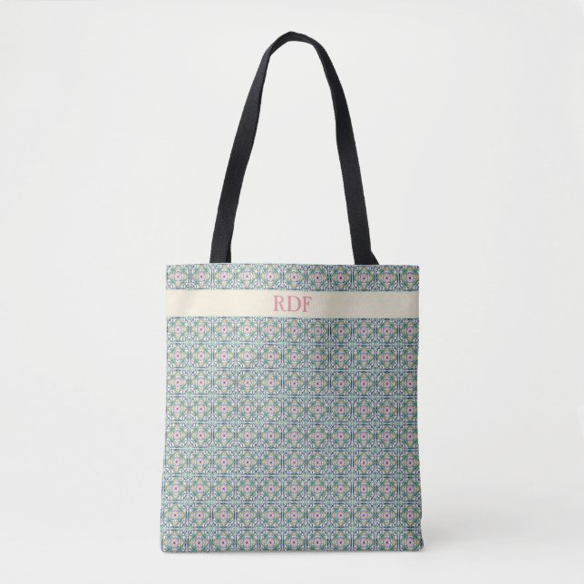 Pink and Blue Tile Tote Bag (Front)