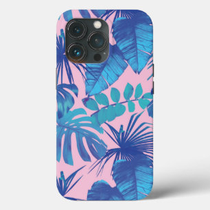 Pink and blue Tropical Foliage personalised iPhone 13 Pro Case